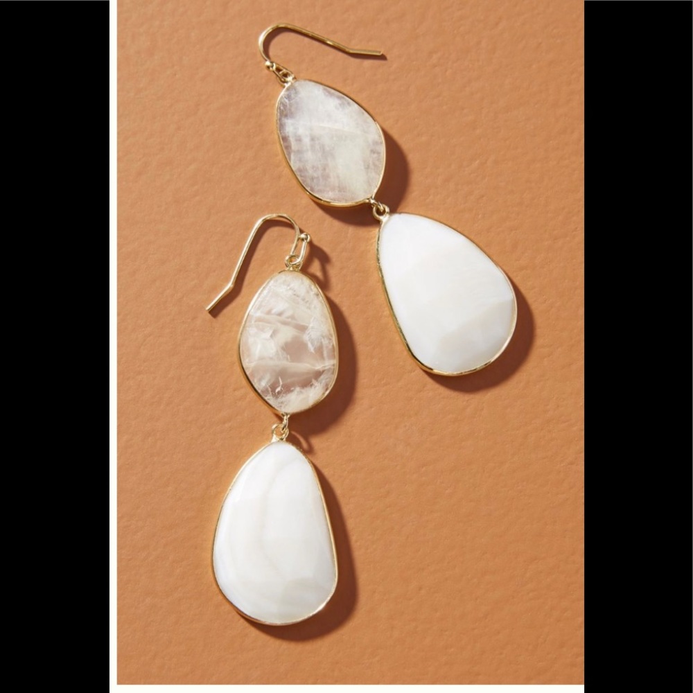 Luna Double Drop Earrings White